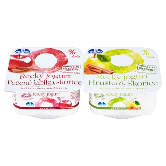 Milko Řecký jogurt 0% pečené jablko, skořice / hruška, skořice 2 x 140g