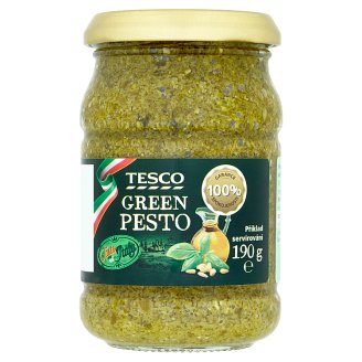 Tesco Pesto z bazalky, polotučného tvrdého sýru, oříšků kešu a piniových oříšků 190g