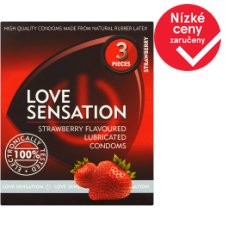 Love Sensation Strawberry Flavoured Lubricated Condoms 3 pcs