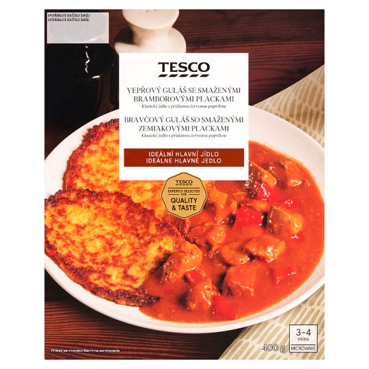 Tesco Vepřový guláš se smaženými bramborovými plackami 400g
