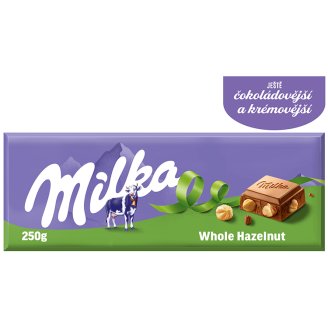 Milka Mléčná čokoláda z alpského mléka s celými jádry lískových ořechů 250g
