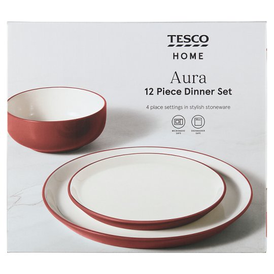 Tesco Home Aura Dinner Set Red 12 pcs Tesco Groceries