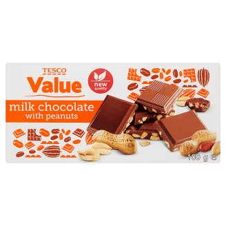 Tesco Value Mléčná čokoláda s arašídy 100g