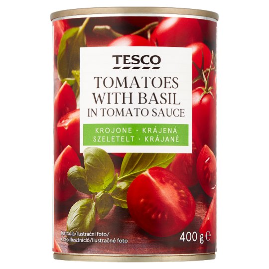 Tesco Krájená rajčata s bazalkou v rajčatové šťávě 400g