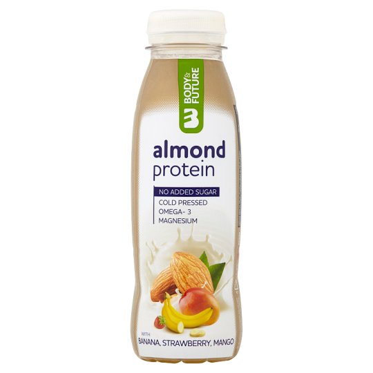 Body&Future Bezlaktozové mandlové mléko s proteinem a banánovým, jahodovým a mangovým pyré 330ml