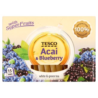 Tesco Bílý a zelený čaj s příchutí borůvek a koncentrované šťávy z acai 15 x 1,5g