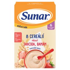 Sunar Milk Porridge 8 Cereals Strawberry, Banana Flavour 210g