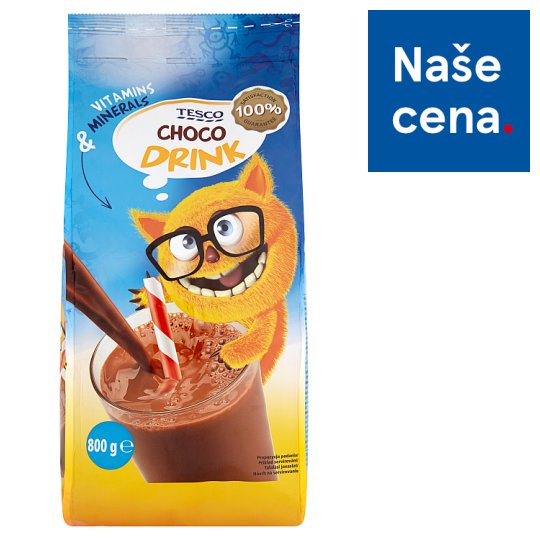 Tesco Instantní kakaový nápoj se sníženým obsahem tuku s vitaminy a minerály 800g