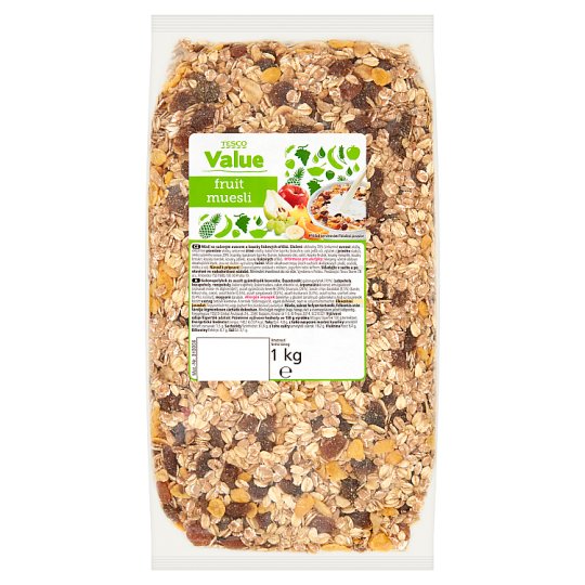 Tesco Value Müsli se sušeným ovocem a kousky lískových oříšků 1kg