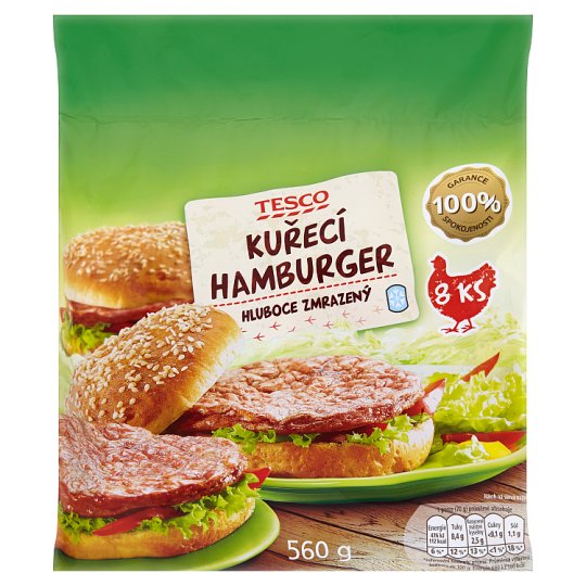 Tesco Kuřecí hamburger hluboce zmrazený 8 ks 560g