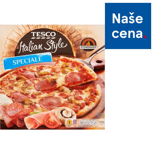 Tesco Pizza s rajčatovou omáčkou sýrem mozzarella salámem šunkou a žampiony 320g