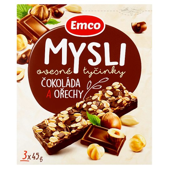 Emco Mysli ovesné tyčinky čokoláda a ořechy 3 x 45g Tesco Potraviny