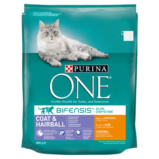 Purina ONE Coat & Hairball bohaté na kuře a celozrnné obiloviny 800g