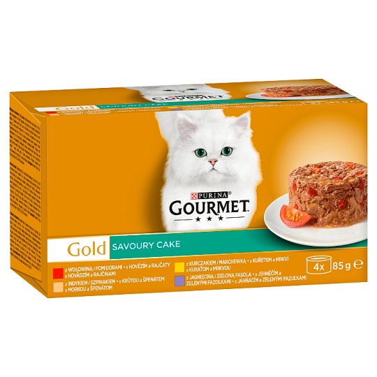 GOURMET Gold Savoury Cake s hovězím, s kuřetem, s krůtou, s jehněčím 4 x 85g