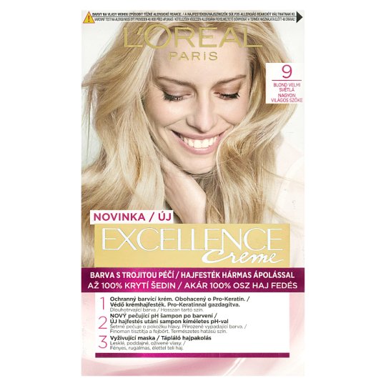 L'Oréal Paris Excellence Créme permanentní barva na vlasy  9 - blond velmi světlá, 72 +48 +12 +60 ml