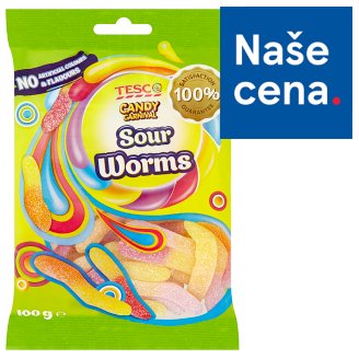 Tesco Candy Carnival Sour worms želé s ovocnou příchutí s kyselou cukrovou posypkou 100g