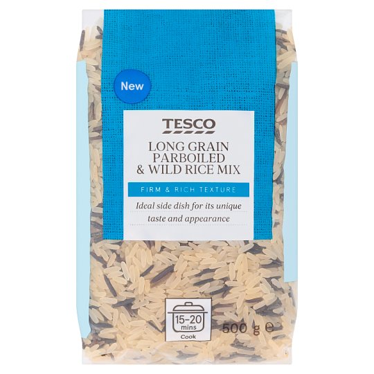Tesco Rýže dlouhozrnná loupaná parboiled s divokou rýží 500g