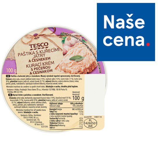 Tesco Paštika s kuřecími játry a česnekem 100g