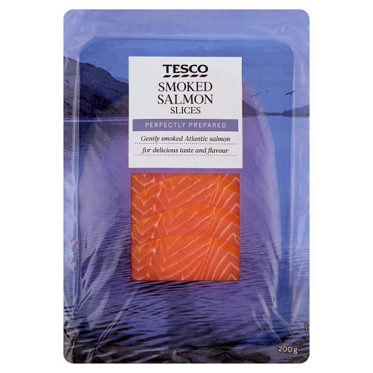 Tesco Plátky lososa obecného bez kůže uzené studeným kouřem 200g