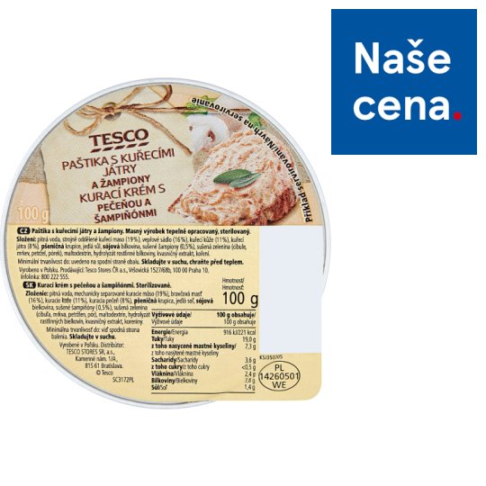 Tesco Paštika s kuřecími játry a žampiony 100g