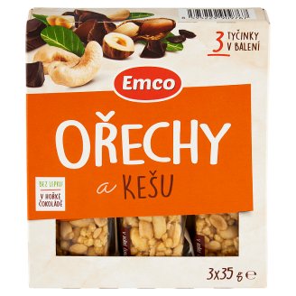 Emco Tyčinka s ořechy a kešu polomáčená v hořké čokoládě 3 x 35g