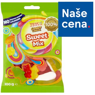 Tesco Candy Carnival Sweet mix želé s ovocnou příchutí s koncentrovanou hroznovou šťávou 100g