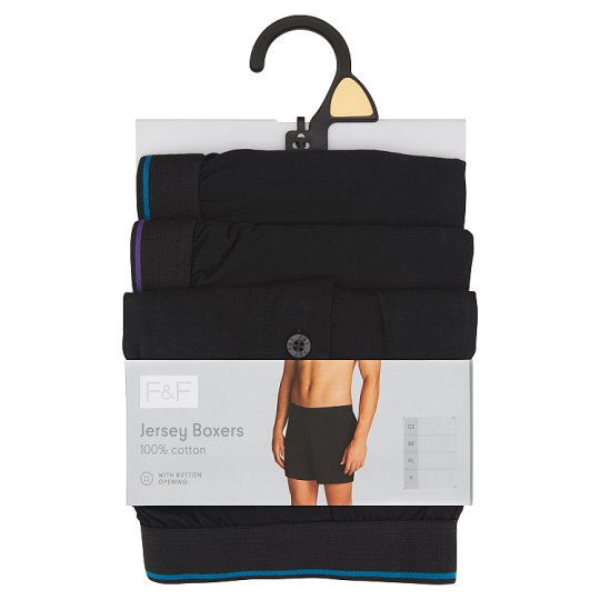 image 1 of F&F Mens Black Tipping Jersey Boxer 3 Pieces in a Pack, M, Black