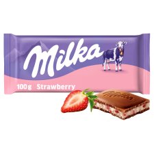 Milka Mléčná čokoláda z alpského mléka s krémovou náplní s jahodovou příchutí 100g