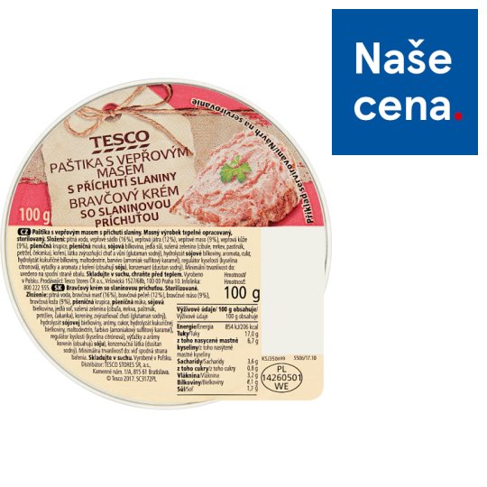 Tesco Paštika s vepřovým masem s příchutí slaniny 100g