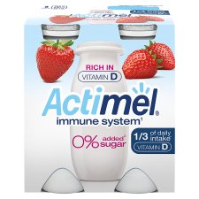 Actimel probiotický jogurtový nápoj s vitamíny a 0% přidaného cukru jahoda 4 x 100g