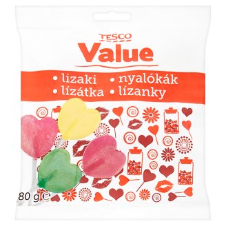 Tesco Value Lízátka s ovocnou příchutí ve tvaru srdce 80g