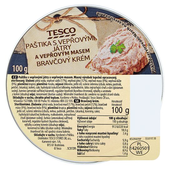 Tesco Pate with Pork Kidneys and Pork Meat 100g - Tesco Groceries