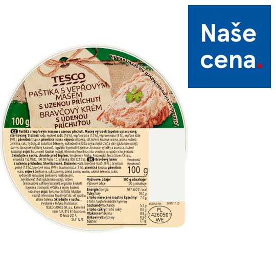 Tesco Paštika s vepřovým masem s uzenou příchutí 100g