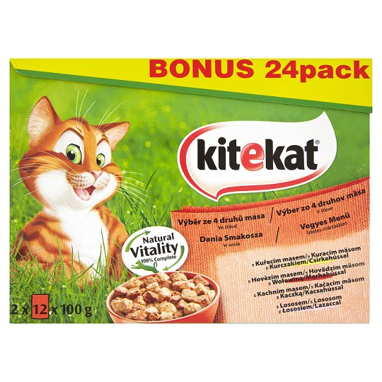 Kitekat Výběr ze 4 druhů masa ve šťávě 2 x 12 x 100g
