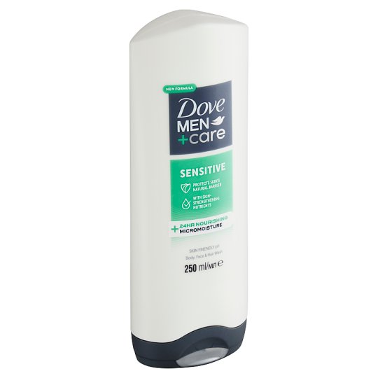 Dove Men+Care Sensitive Shower Gel 3in1 Body Face Hair 250ml Tesco