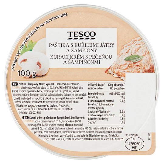 Tesco Paštika s kuřecími játry a žampiony 100g