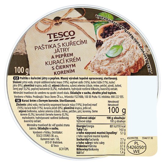 Tesco Paštika s kuřecími játry a pepřem 100g