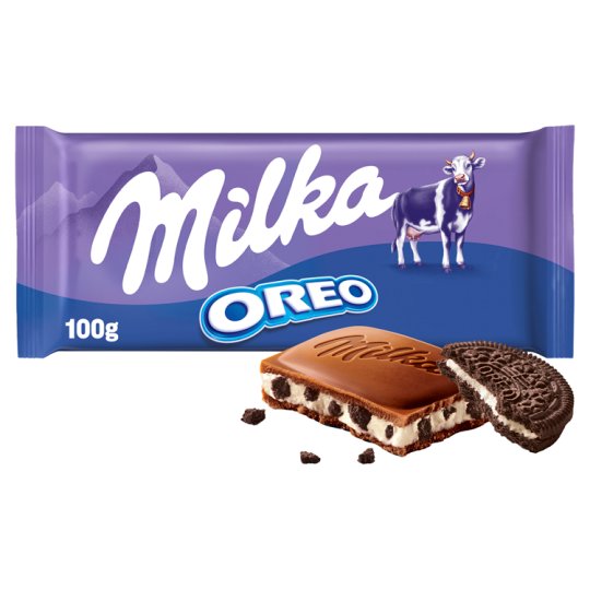 Milka Oreo kousky kakaových sušenek v mléčné čokoládě 100g