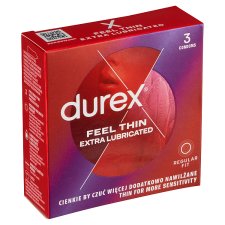 Durex Feel Thin Extra Lubricated Regular Fit Condoms 3 pcs