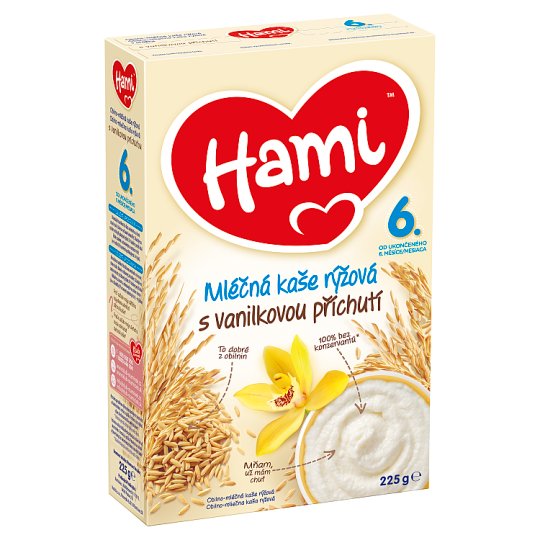 Hami mléčná kaše rýžová s vanilkovou příchutí od uk. 6. měsíce 225g