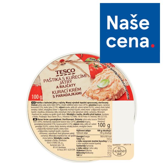 Tesco Paštika s kuřecími játry a rajčaty 100g