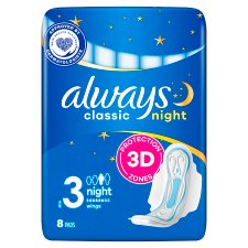 Always Classic Night Sanitary Towels (Size 3) Wings X8