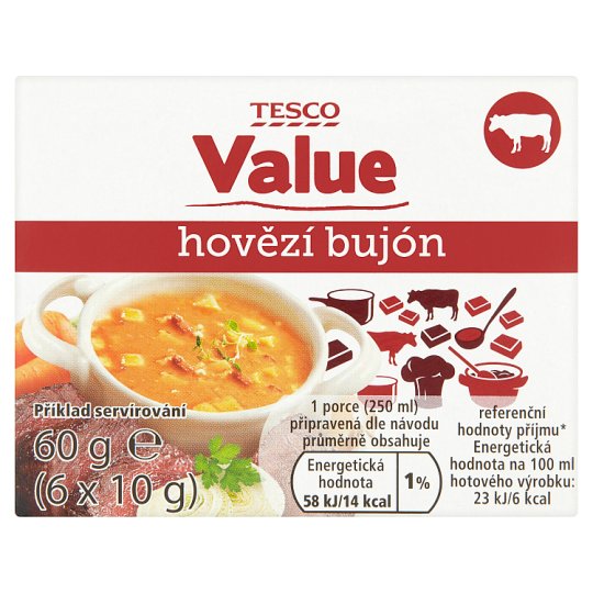 Tesco Value Beef Broth 6 x 10g Tesco Groceries