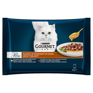 GOURMET Perle Gravy Delight Multipack s kuřetem a s hovězím v ochucených omáčkách 4 x 85g
