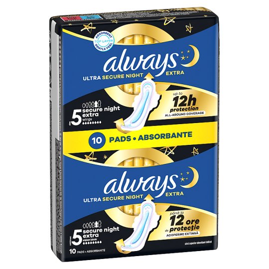 Always Ultra Sanitary Towels Secure Night Extra (Size 5) Wings X10