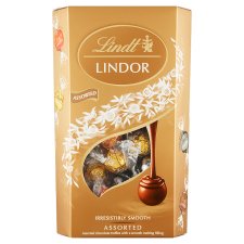 Lindt Lindor Směs mléčné, bílé a extra hořké čokolády s jemnou tekutou náplní 600g