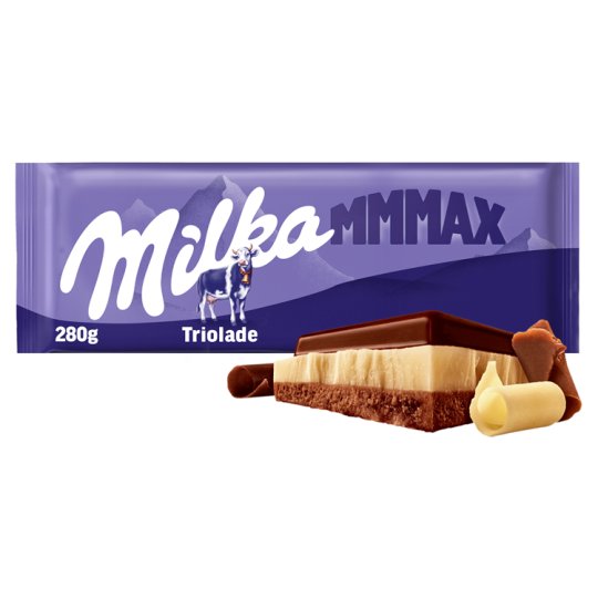 Milka Mmmax Triolade mléčná, bílá a tmavá čokoláda z alpského mléka 280g