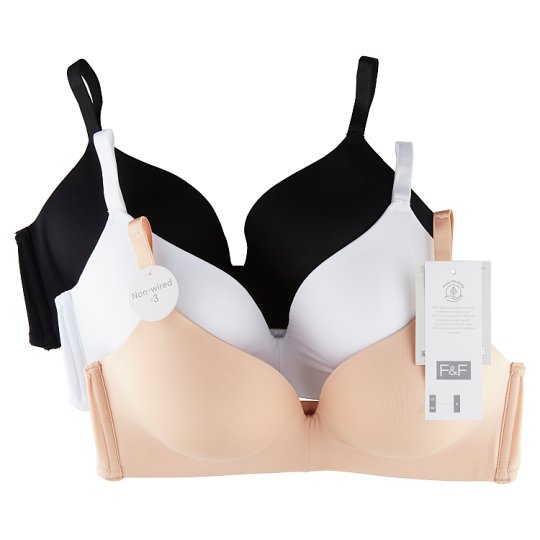 F&F Non Wired Bras 32B, White 3 pcs Tesco Groceries