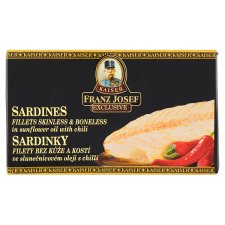 Franz Josef Kaiser Exclusive Sardines Fillets Skinless & Boneless in Sunflower Oil with Chilli 90g