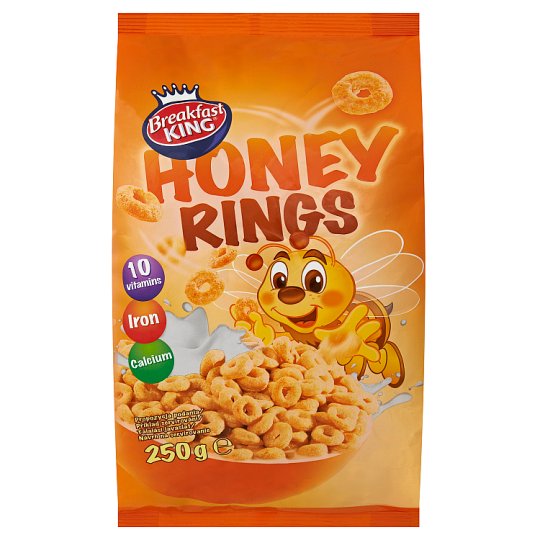 Breakfast King Obilné kroužky s medem, s vitaminy, vápníkem a železem 250g